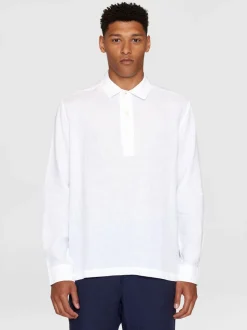 Polo manches longues en lin bio | blanc "loose linen polo shirt bright white"