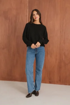 Pull boxy en laine mérinos recyclée | noir