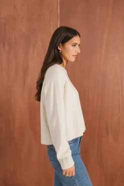 Pull boxy en laine mérinos recyclée | écru