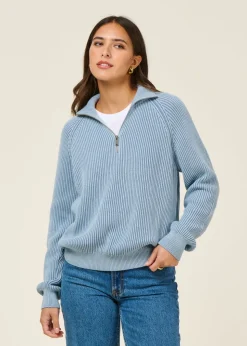 Pull col camionneur en coton bio | bleu clair 