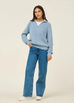 Pull col camionneur en coton bio | bleu clair 