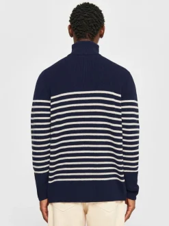 Pull col camionneur en laine bio | marine 