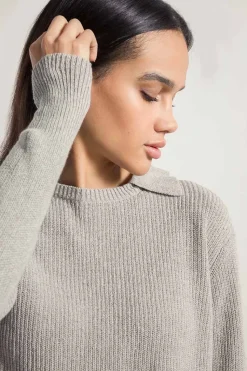 Pull col chemise en coton recyclé | gris "maglia olivia grigio ghiaccio"