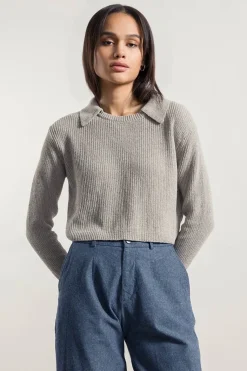 Pull col chemise en coton recyclé | gris 