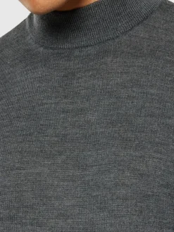 Pull col montant en laine mérinos certifiée | gris foncé "merino mock neck dark grey melange"