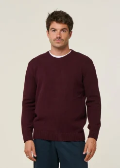 Pull col rond bordeaux en laine mérinos recyclée - oxblood red