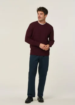 Pull col rond bordeaux en laine mérinos recyclée - oxblood red