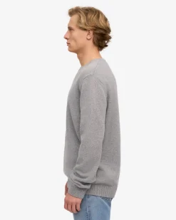 Pull col rond gris en laine mérinos recyclée - heather grey