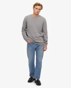 Pull col rond gris en laine mérinos recyclée - heather grey