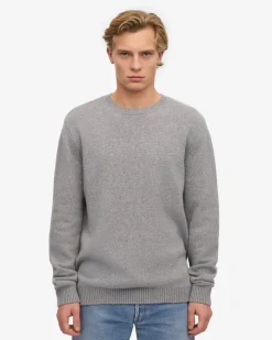 Pull col rond gris en laine mérinos recyclée - heather grey