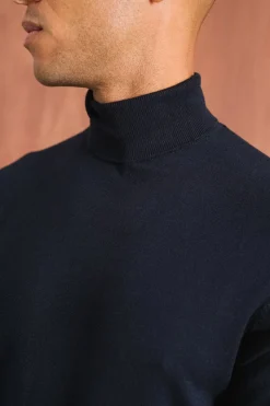 Pull col roulé en coton bio | marine