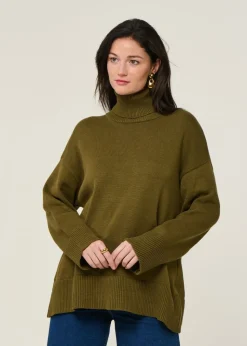 Pull col roulé en coton bio | vert 