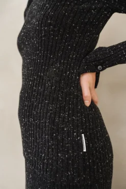 Pull côtelé en coton bio et laine | noir "alaania tweed - black-oatmilk"