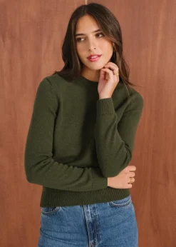 Pull droit en laine mérinos recyclée | olive