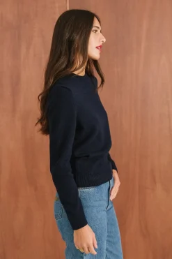 Pull droit en laine mérinos recyclée | marine