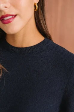 Pull droit en laine mérinos recyclée | marine
