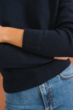 Pull droit en laine mérinos recyclée | marine