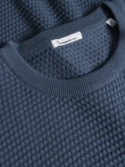 Pull en coton bio | bleu "vagn regular bubble knit crew neck - vintage indigo"