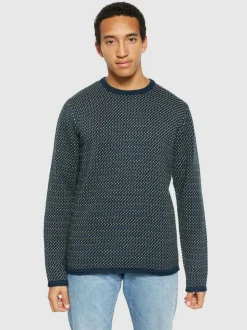 Pull en coton biologique | bleu "jacquard crew neck knit - 9921 blue"