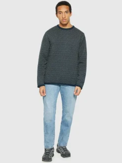 Pull en coton biologique | bleu "jacquard crew neck knit - 9921 blue"