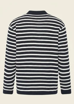 Pull en coton bio | marine rayé "striped knitted polo navy"