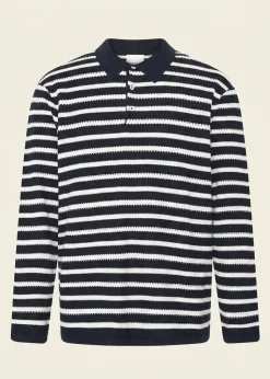 Pull en coton bio | marine rayé "striped knitted polo navy"