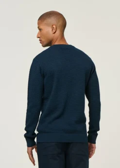 Pull en coton bio | marine "vagn regular bubble knit crew neck total eclipse"