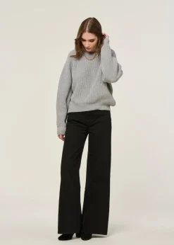 Pull en laine recyclée | gris "cropped knit sweater wool-blend - grey melange"