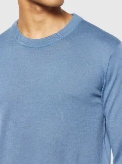 Pull léger en laine mérinos certifiée | bleu clair "karl regular merino knit crew neck moonlight blue"