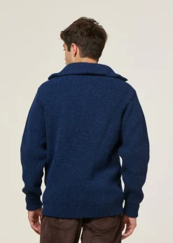 Pull maille col zippé en laine recyclée | bleu 