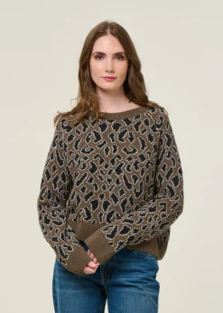 Pull à motif léopard en laine | marron "diliriaa leopaa - walnut cream"