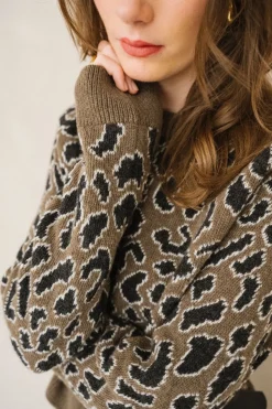 Pull à motif léopard en laine | marron 