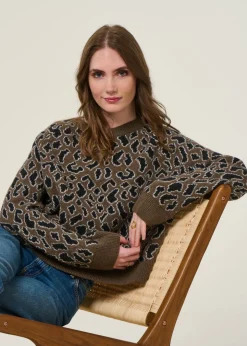Pull à motif léopard en laine | marron 