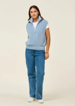 Pull sans manches en coton bio | bleu 