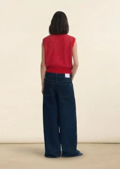 Pull sans manches en coton et matière recyclées | shell red aria knitted vest - red