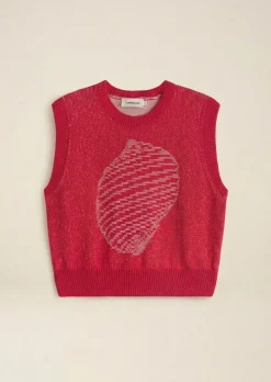 Pull sans manches en coton et matière recyclées | shell red aria knitted vest - red