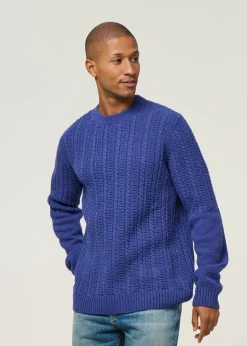 Pull torsadé en laine recyclée | bleu 