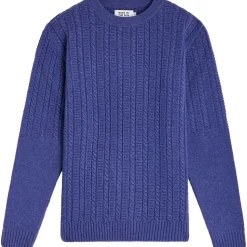 Pull torsadé en laine recyclée | bleu 