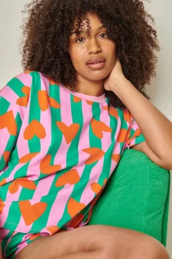 Pyjama en coton bio | coeurs rayures - vert