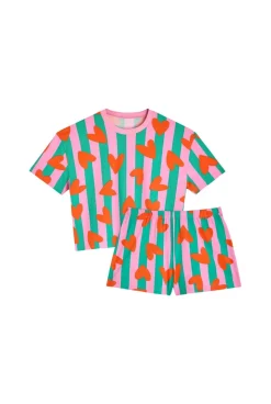 Pyjama en coton bio | coeurs rayures - vert