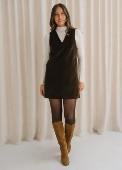 Robe chasuble velours en coton bio | chocolat "olympe"