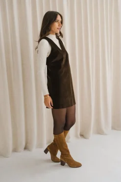 Robe chasuble velours en coton bio | chocolat 
