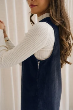 Robe chasuble velours en coton bio | marine "olympe"