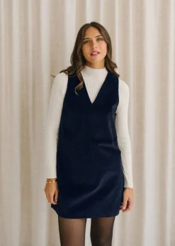 Robe chasuble velours en coton bio | marine 