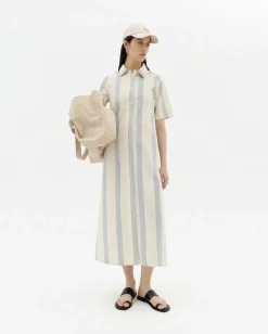Robe chemise longue en coton biologique | "persian stripes gianna dress - ecru"