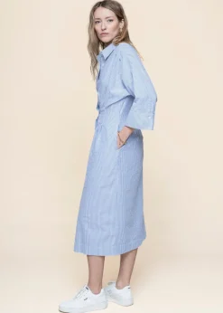 Robe chemise longue en coton bio | bleu "cora - ciel blue"
