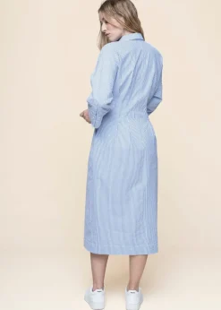 Robe chemise longue en coton bio | bleu 