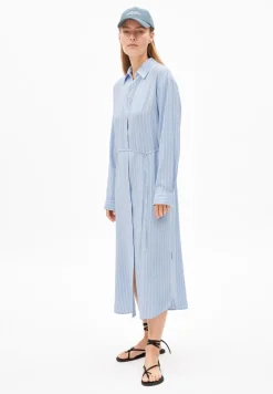 Robe chemise longue en viscose ecovero et lin | bleu 