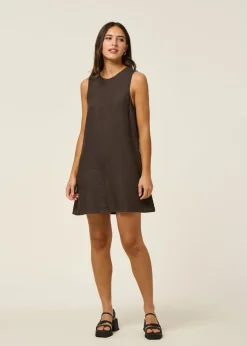 Robe courte en lin | marron