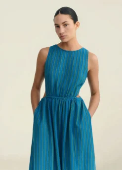 Robe en coton bio | bleu vert rayé